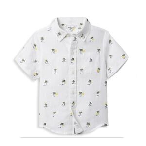 Janie and Jack Boy's Palm Tree Linen Button Down Shirt Short Sleeve White Size 7
